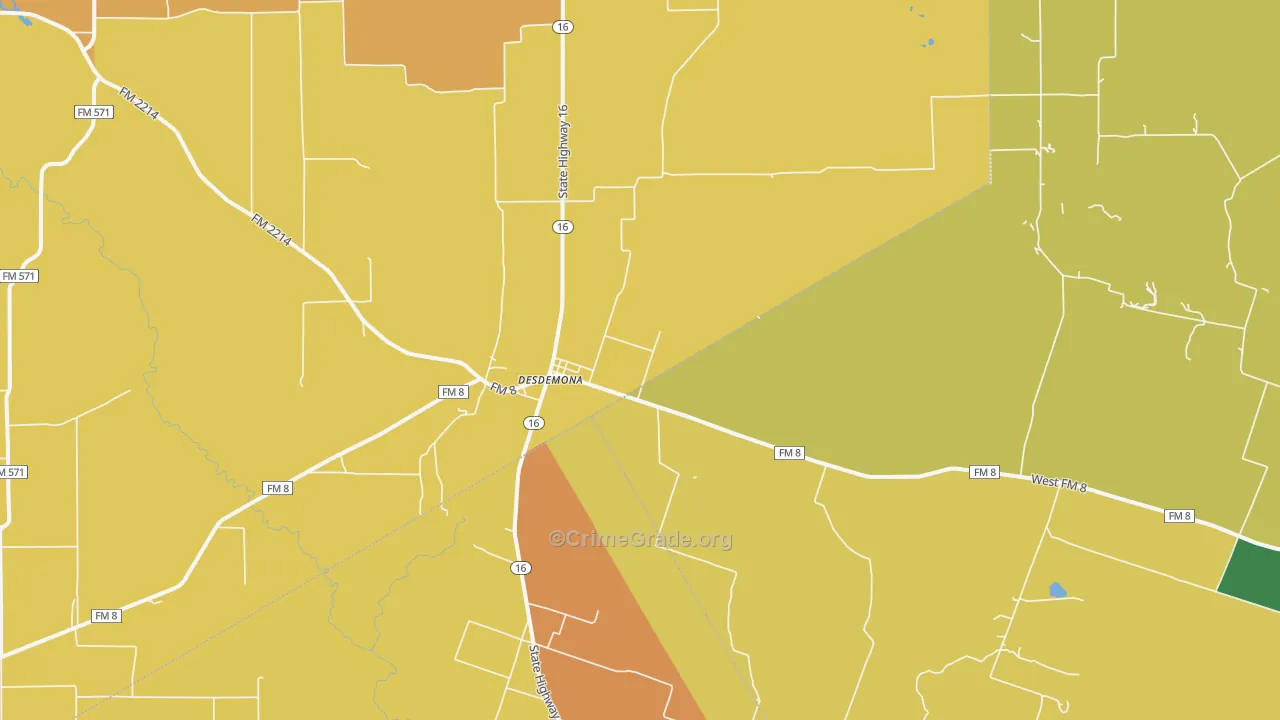 Desdemona, TX Map of Robbery Rates