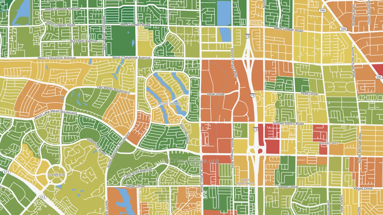 Desert Shores, Las Vegas, NV Map of Robbery Rates