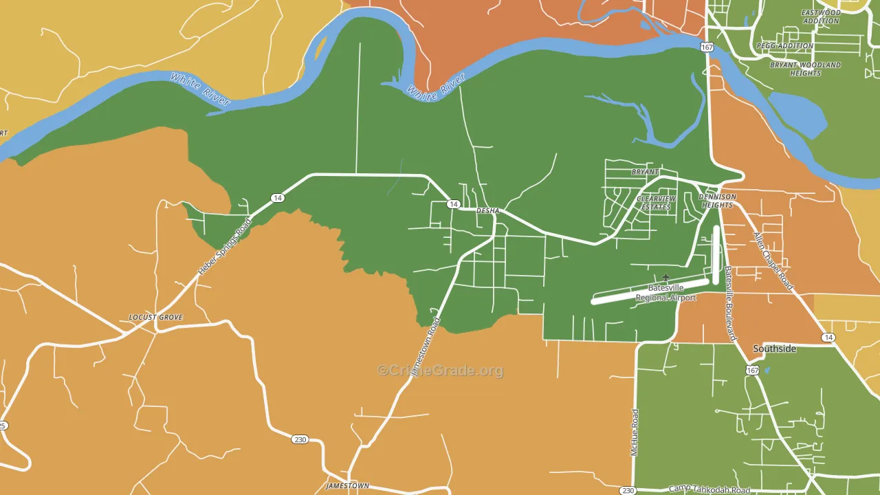 Desha, AR Map of Robbery Rates