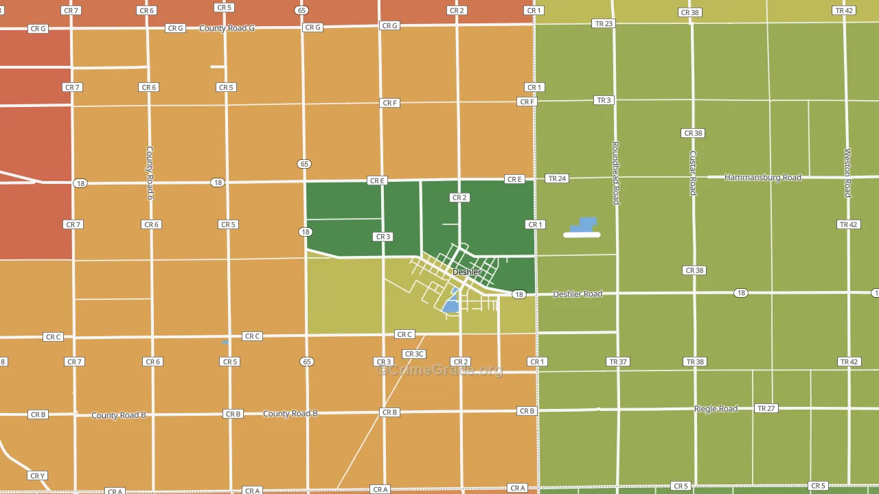 Deshler, OH Map of Robbery Rates