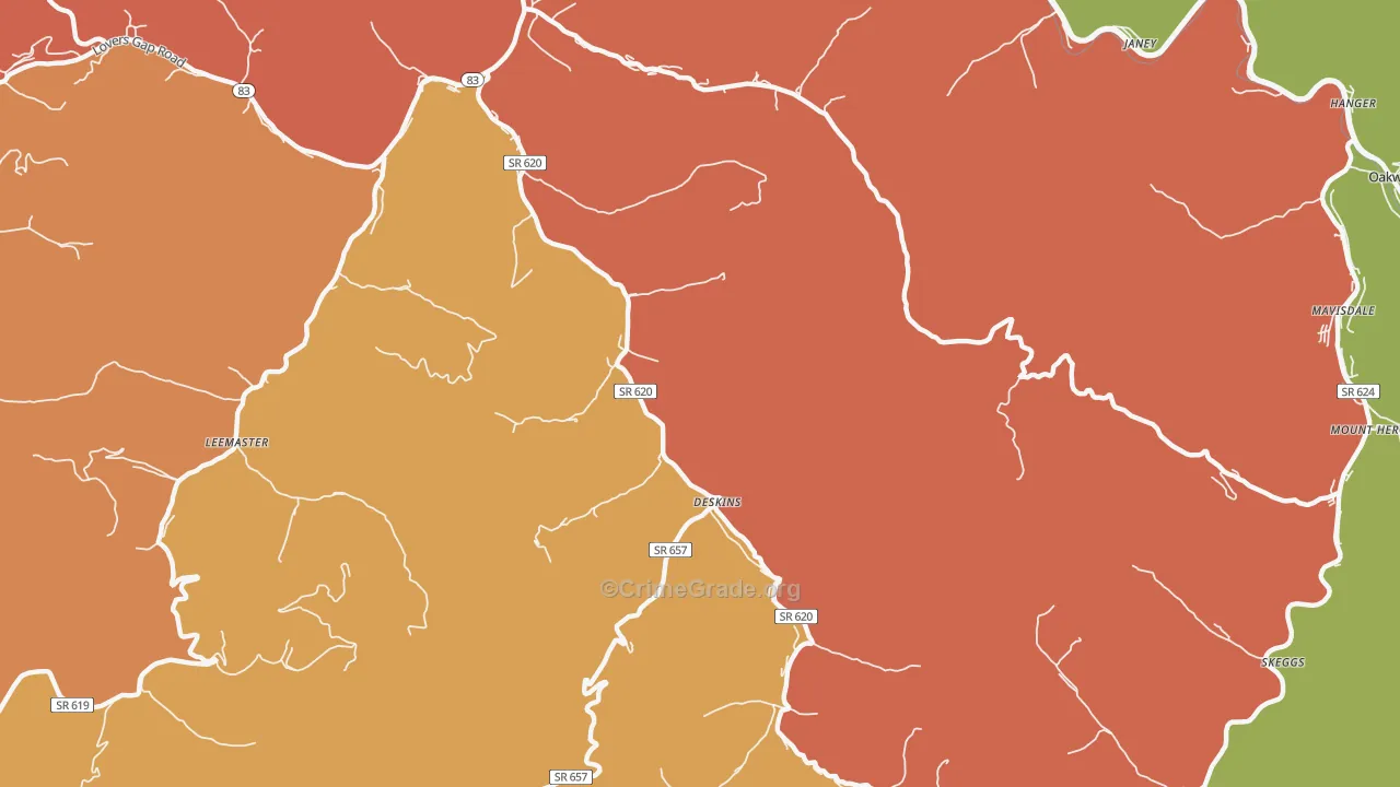Deskins, VA Map of Robbery Rates