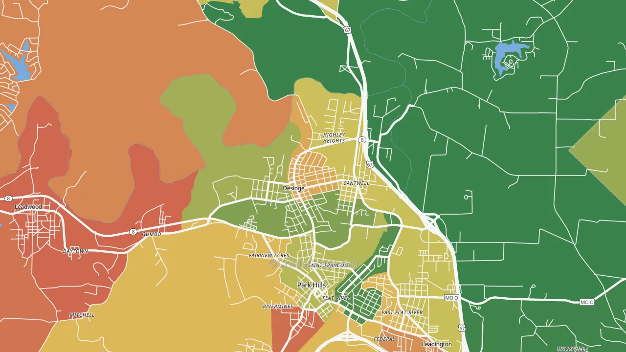 Desloge, MO Map of Robbery Rates
