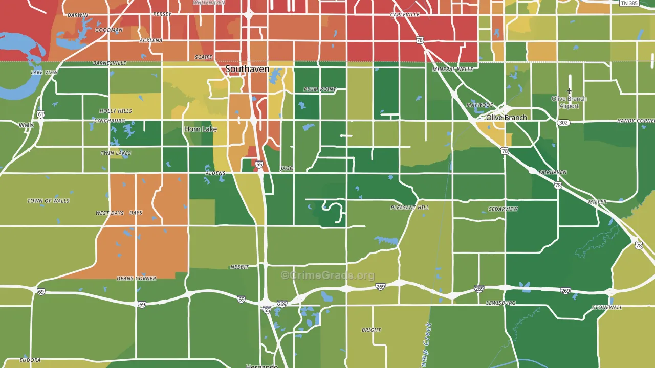 DeSoto County, MS Map of Robbery Rates