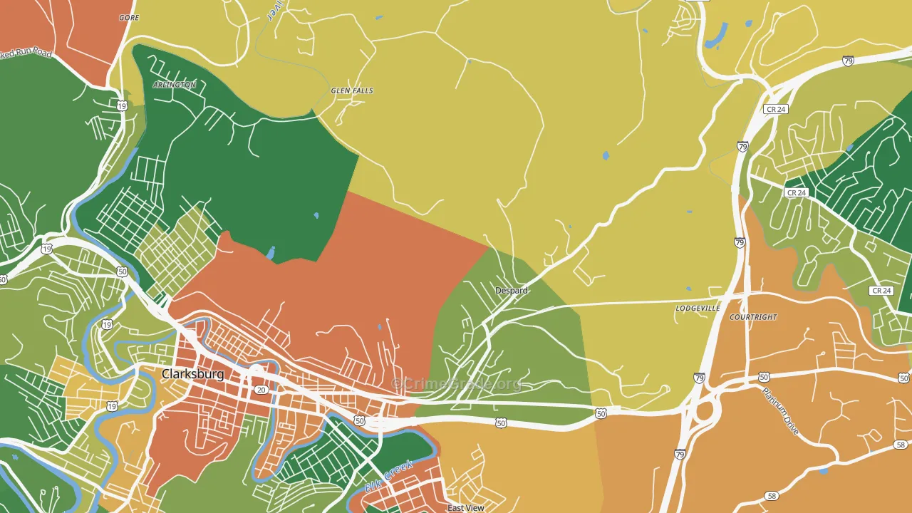 Despard, WV Map of Robbery Rates