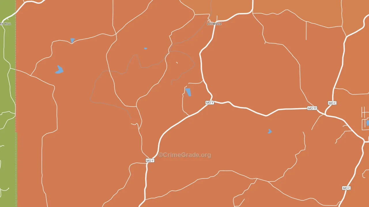 Detmold, MO Map of Robbery Rates
