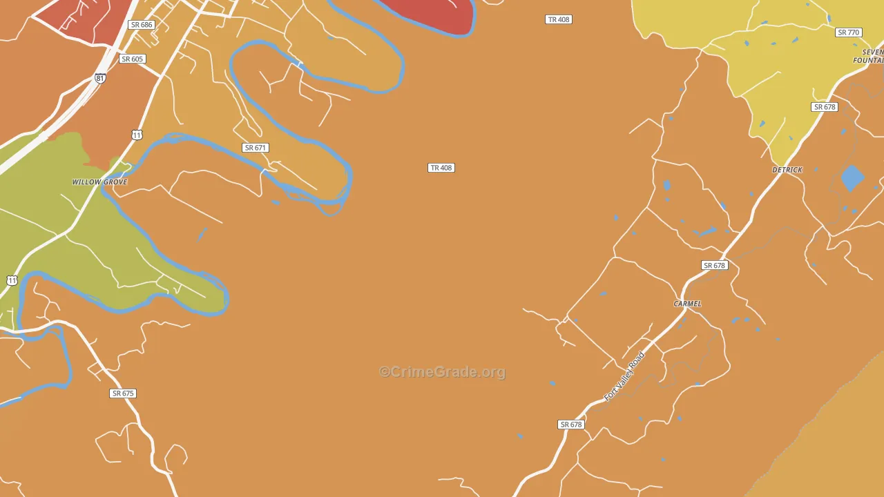 Detrick, VA Map of Robbery Rates
