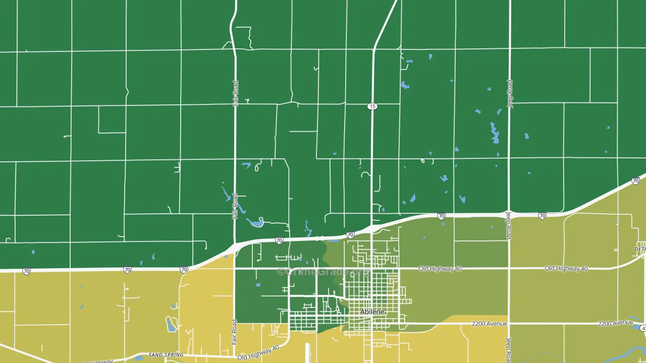 Detroit, KS Map of Robbery Rates
