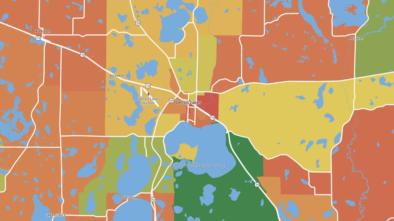 Detroit Lakes, MN Map of Robbery Rates