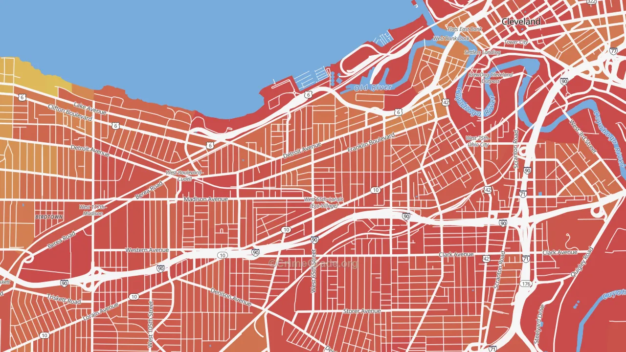 Detroit Shoreway, Cleveland, OH Map of Robbery Rates