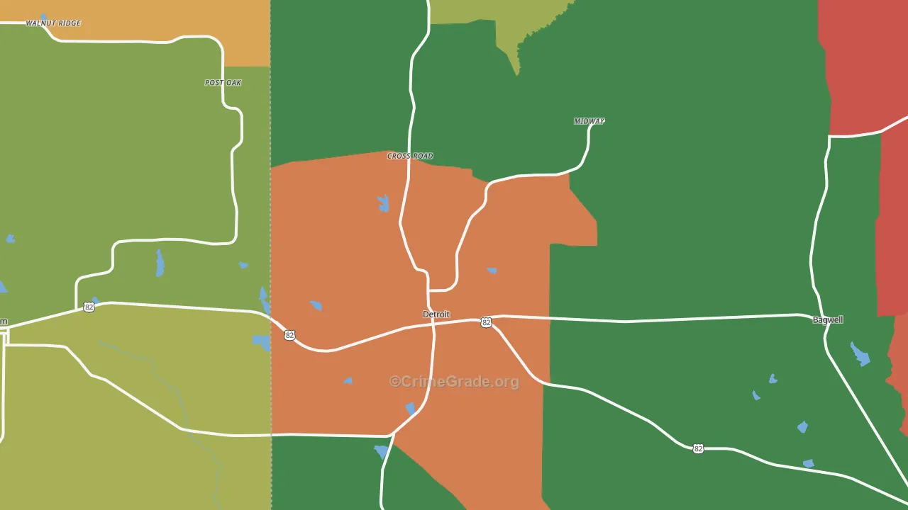 Detroit, TX Map of Robbery Rates