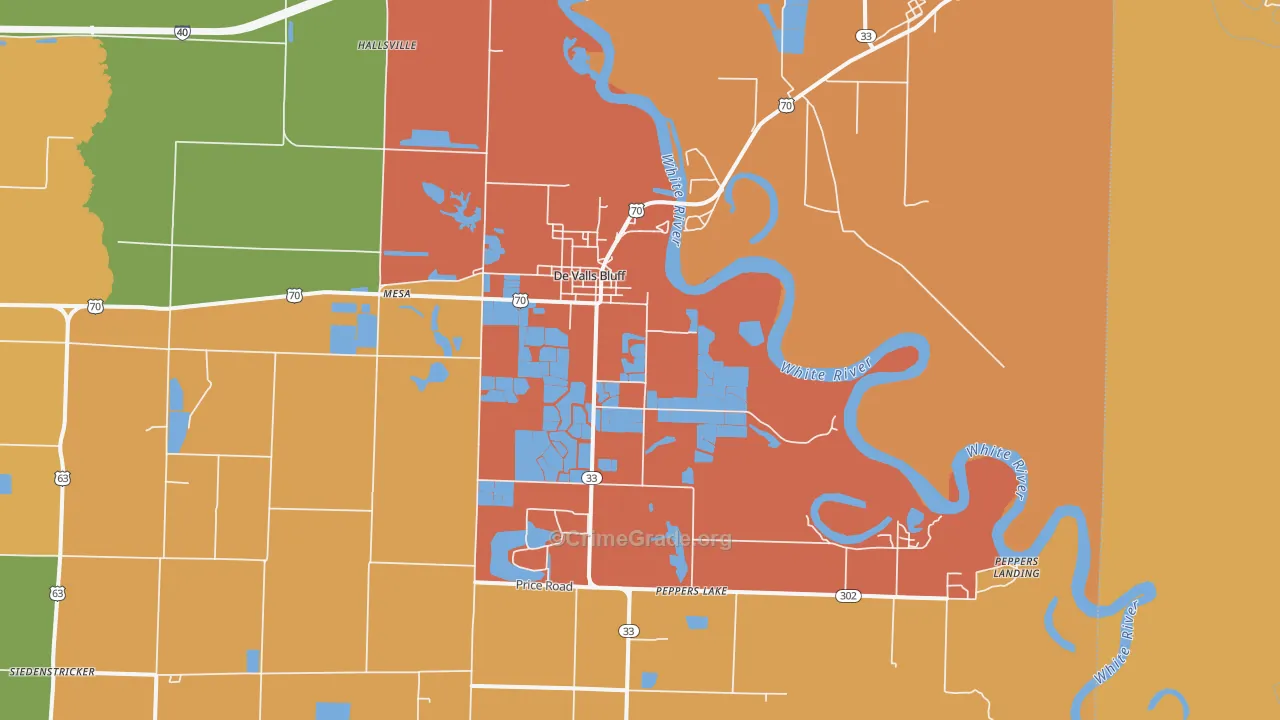 DeValls Bluff, AR Map of Robbery Rates