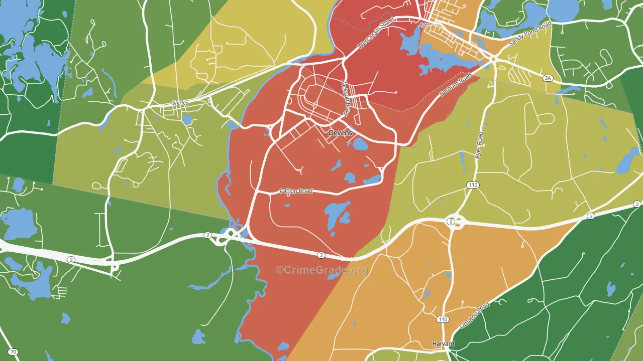 Devens, MA Map of Robbery Rates