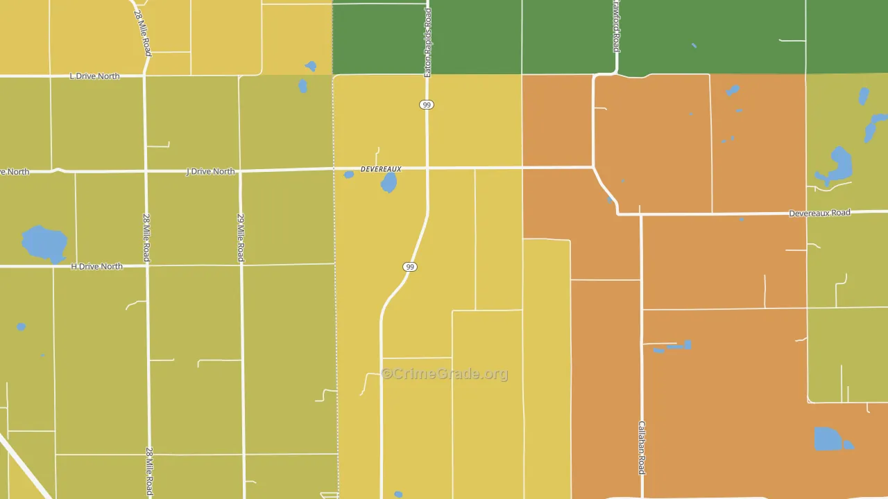 Devereaux, MI Map of Robbery Rates