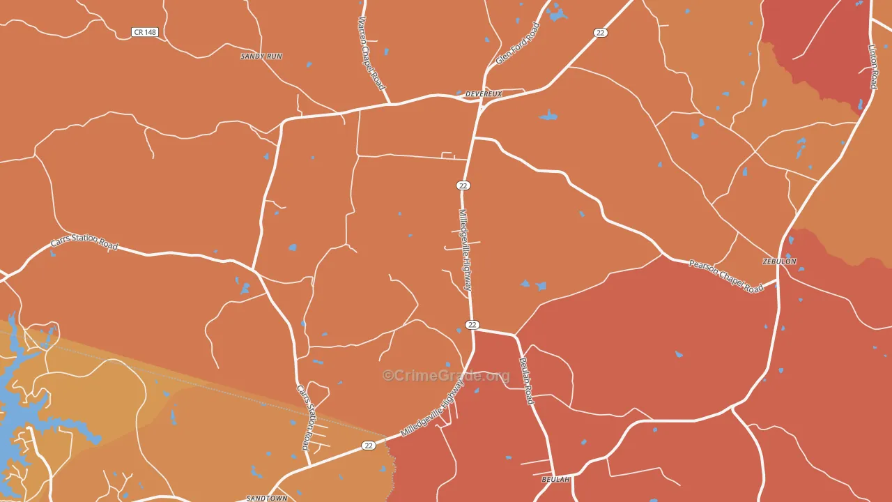 Devereux, GA Map of Robbery Rates