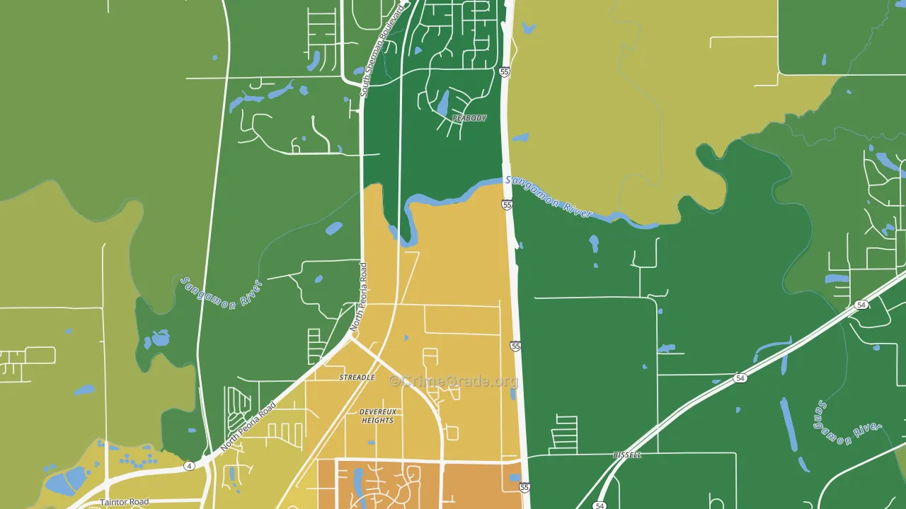 Devereux Heights, IL Map of Robbery Rates