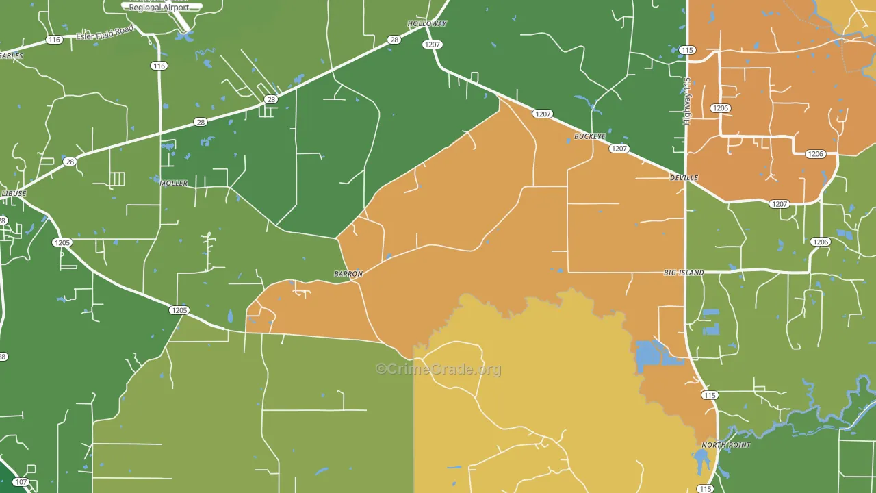 Deville, LA Map of Robbery Rates