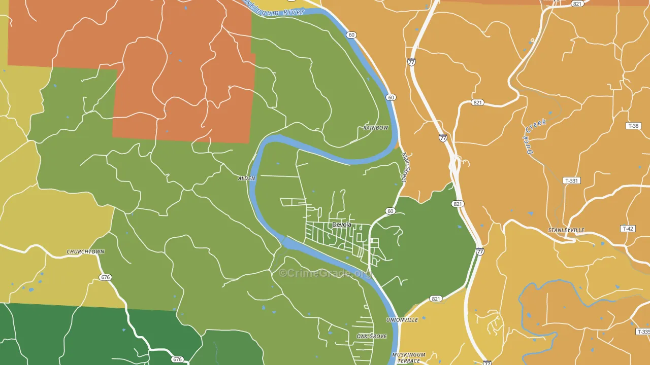 Devola, OH Map of Robbery Rates