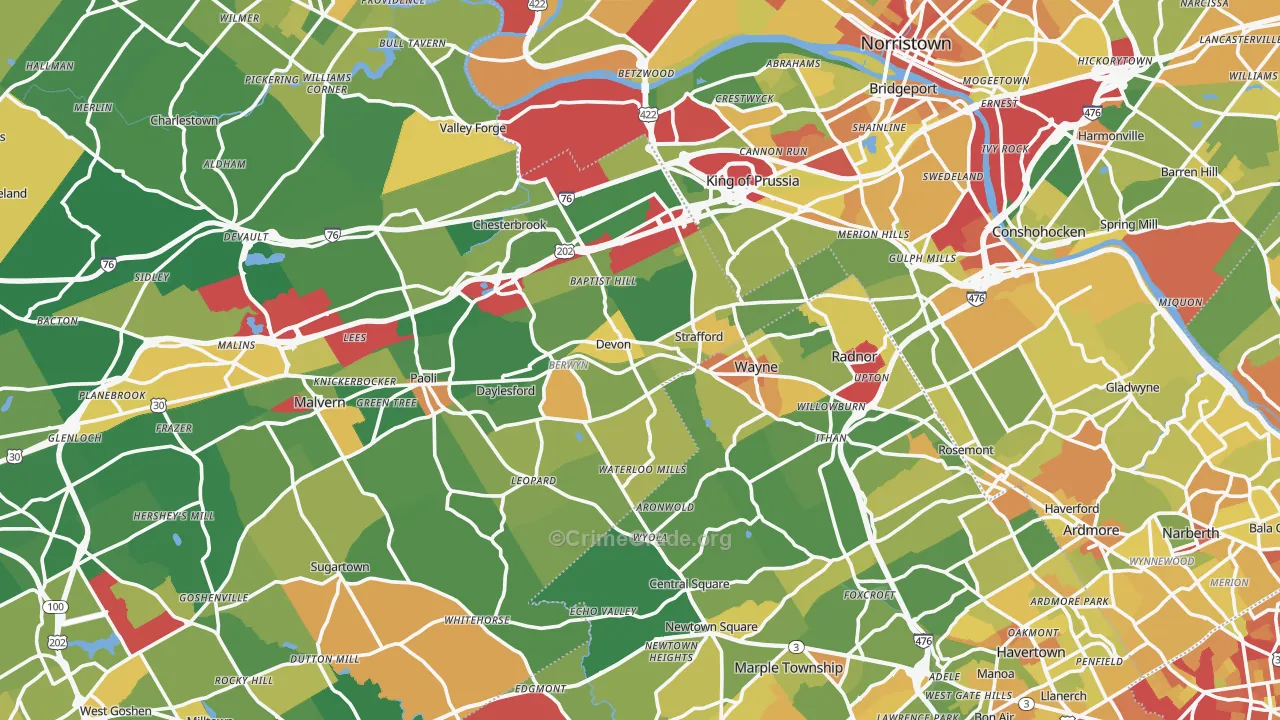 Devon, PA Map of Robbery Rates