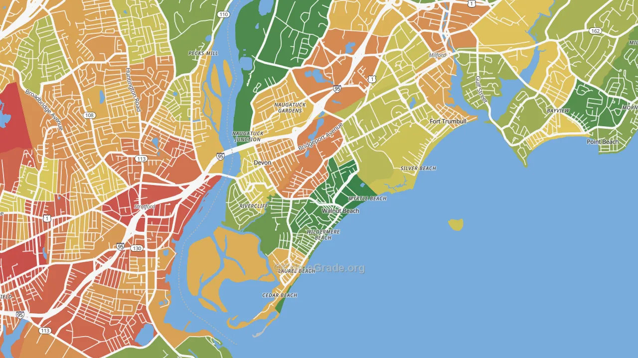 Devon-Walnut Beach, Milford, CT Map of Robbery Rates
