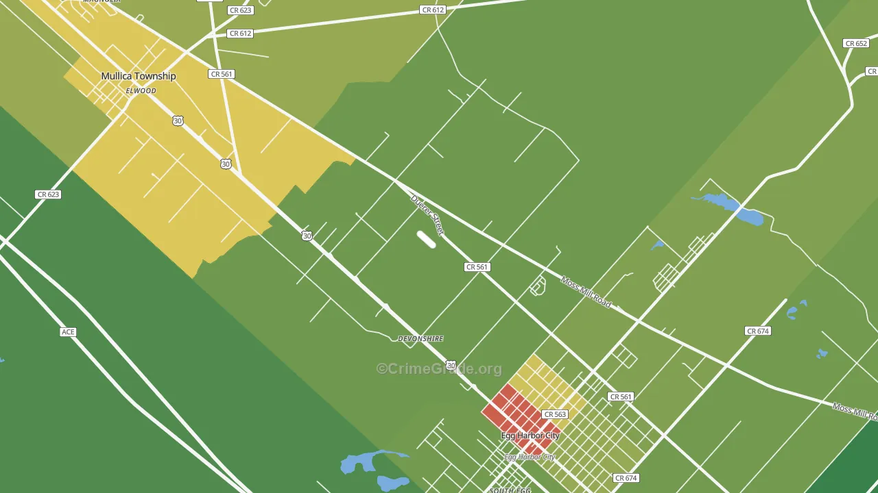 Devonshire, NJ Map of Robbery Rates