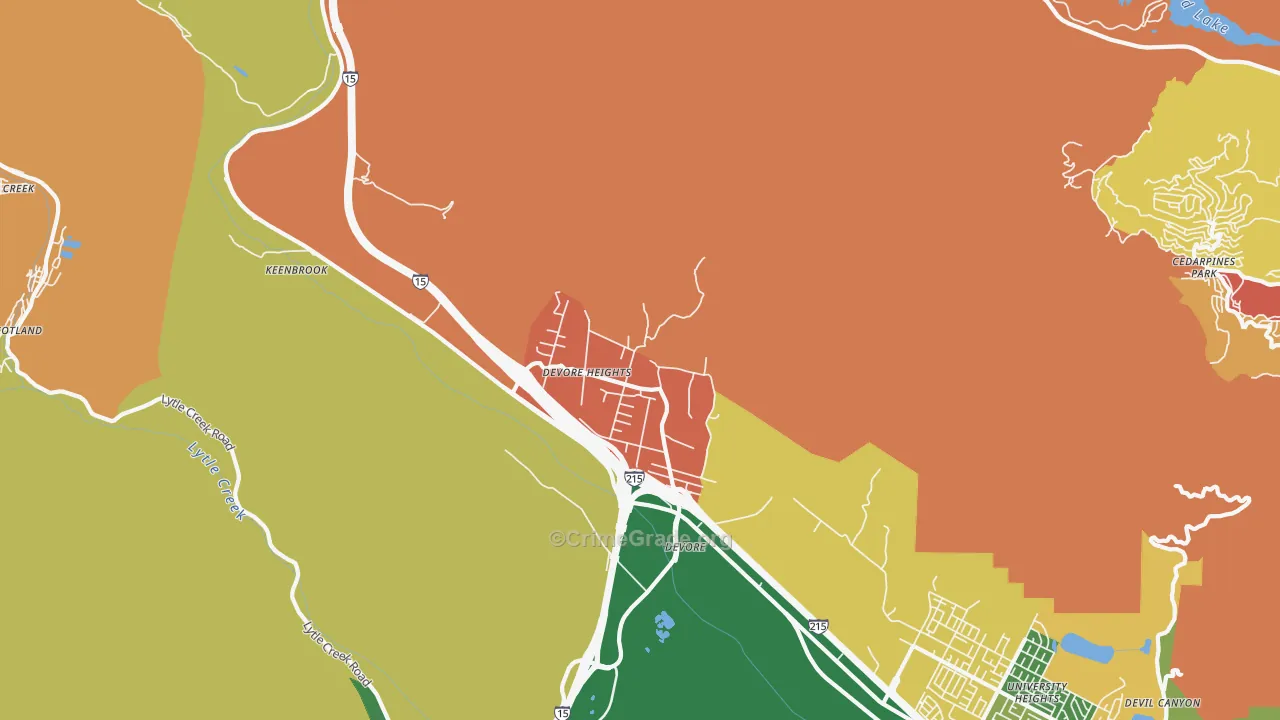 Devore Heights, CA Map of Robbery Rates