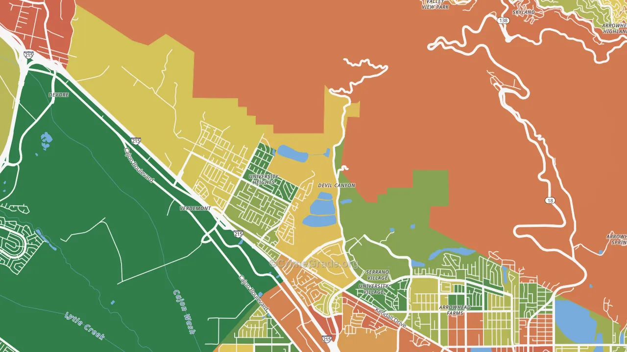 Devore Hghts, CA Map of Robbery Rates