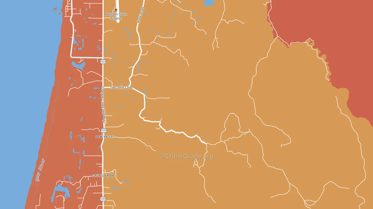 Dew Valley, OR Map of Robbery Rates
