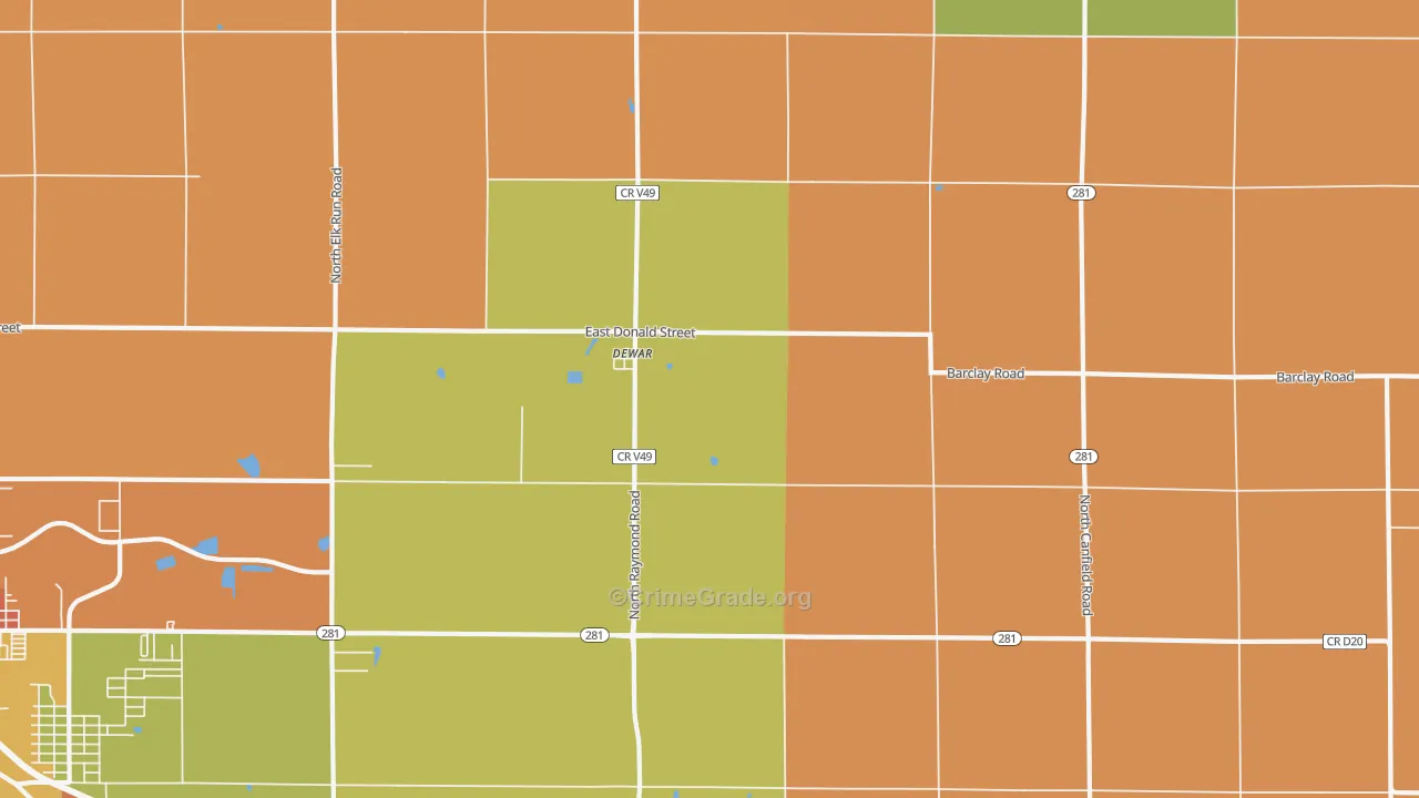 Dewar, IA Map of Robbery Rates