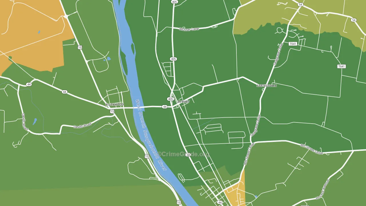 Dewart, PA Map of Robbery Rates