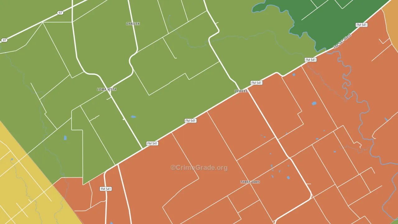 Dewees, TX Map of Robbery Rates