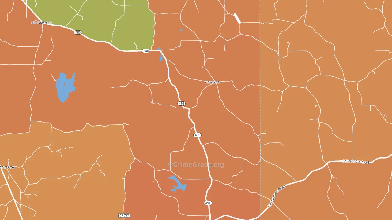 DeWeese, MS Map of Robbery Rates
