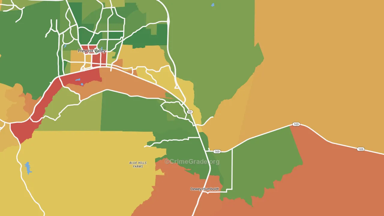 Dewey, AZ Map of Robbery Rates