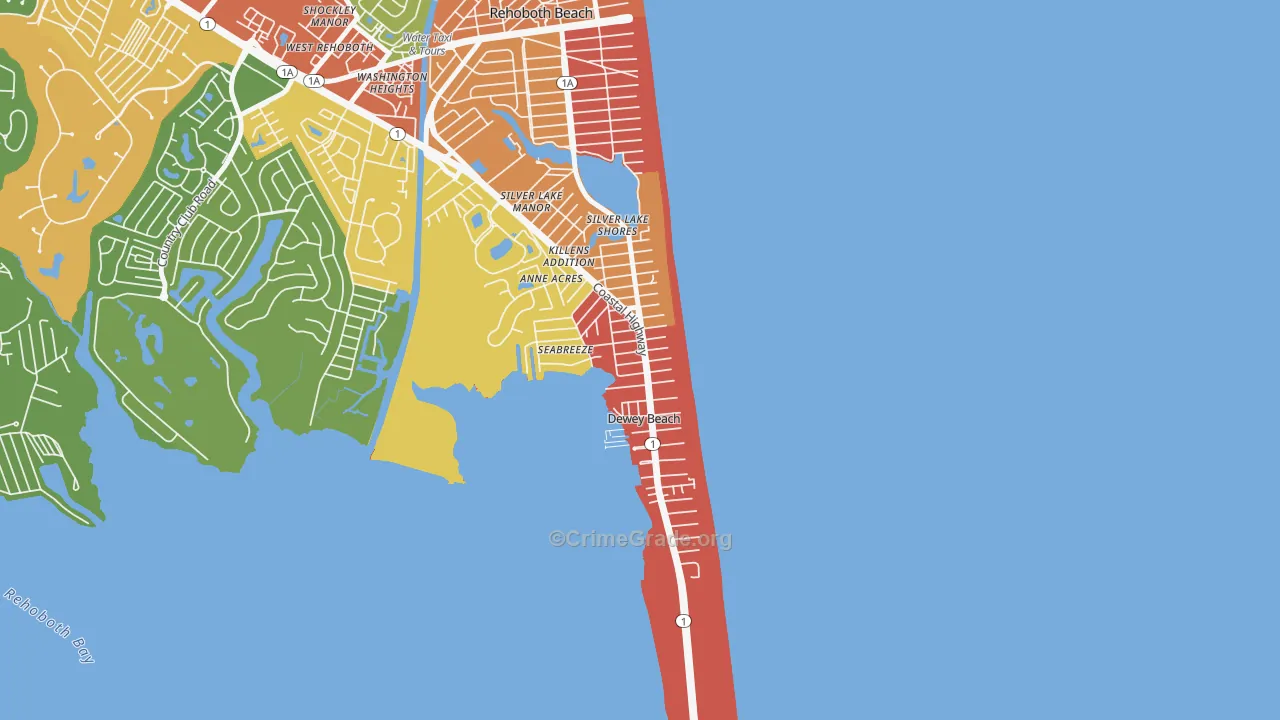 Dewey Beach, DE Map of Robbery Rates