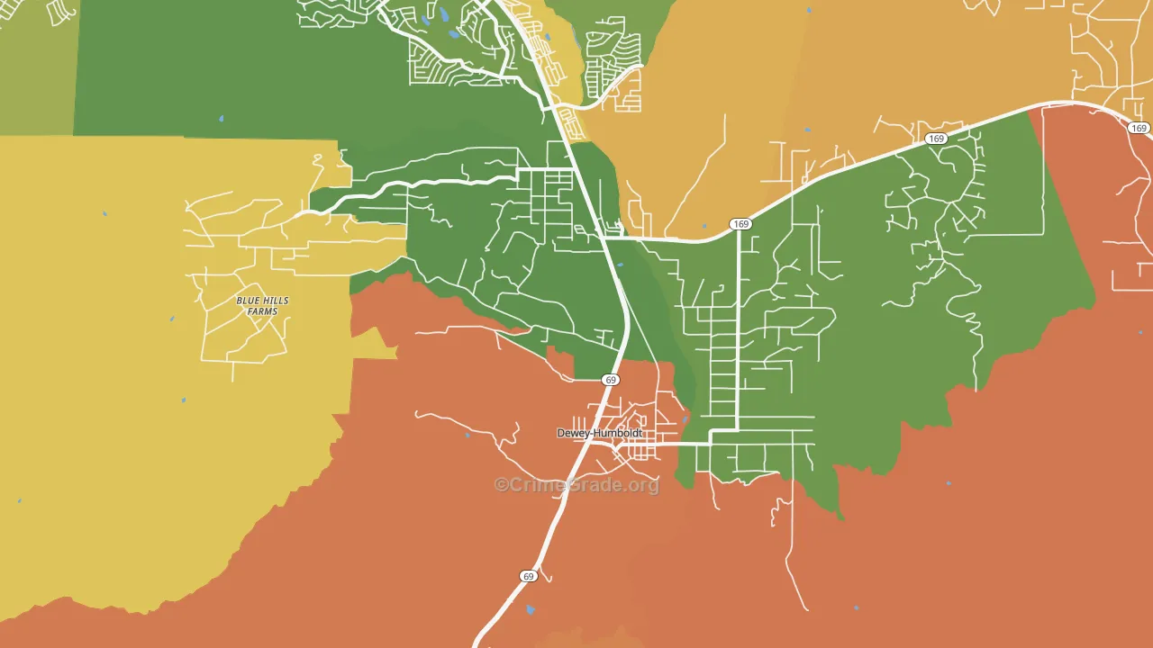 Dewey-Humboldt, AZ Map of Robbery Rates