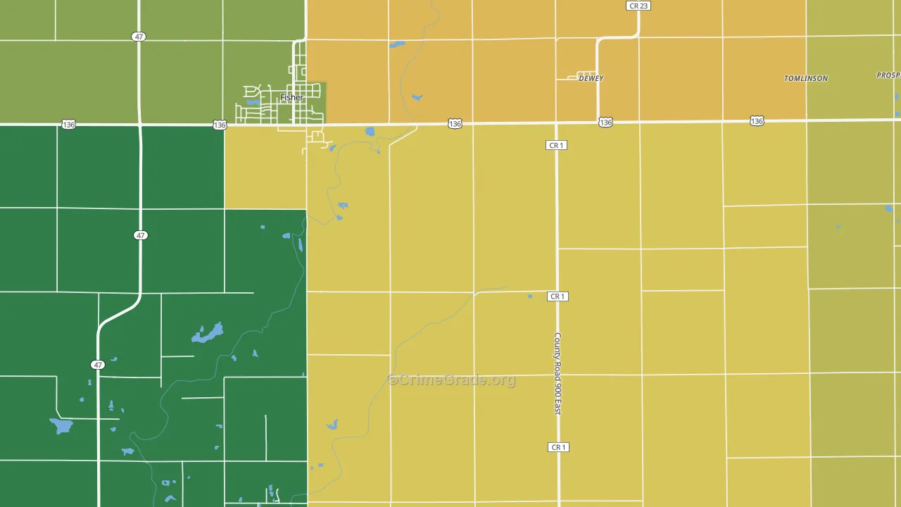Dewey, IL Map of Robbery Rates
