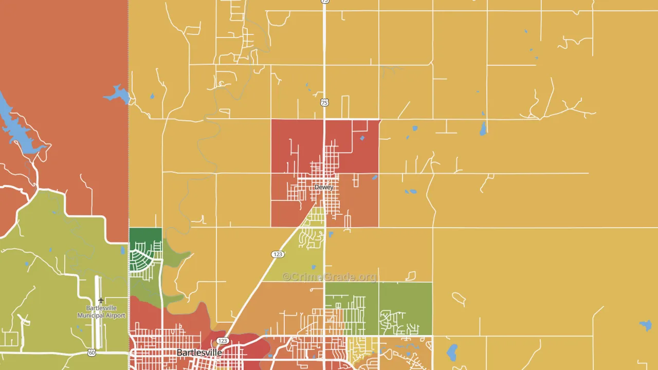Dewey, OK Map of Robbery Rates