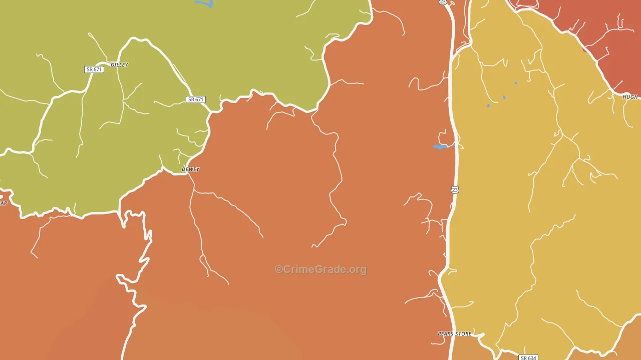 Dewey, VA Map of Robbery Rates