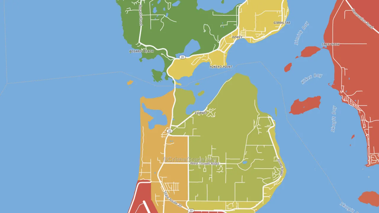 Dewey, WA Map of Robbery Rates