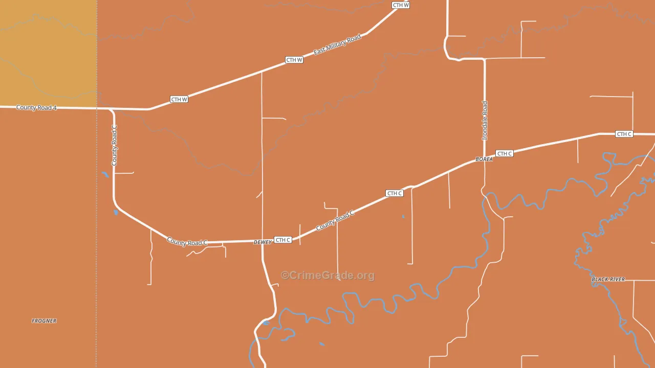 Dewey, WI Map of Robbery Rates