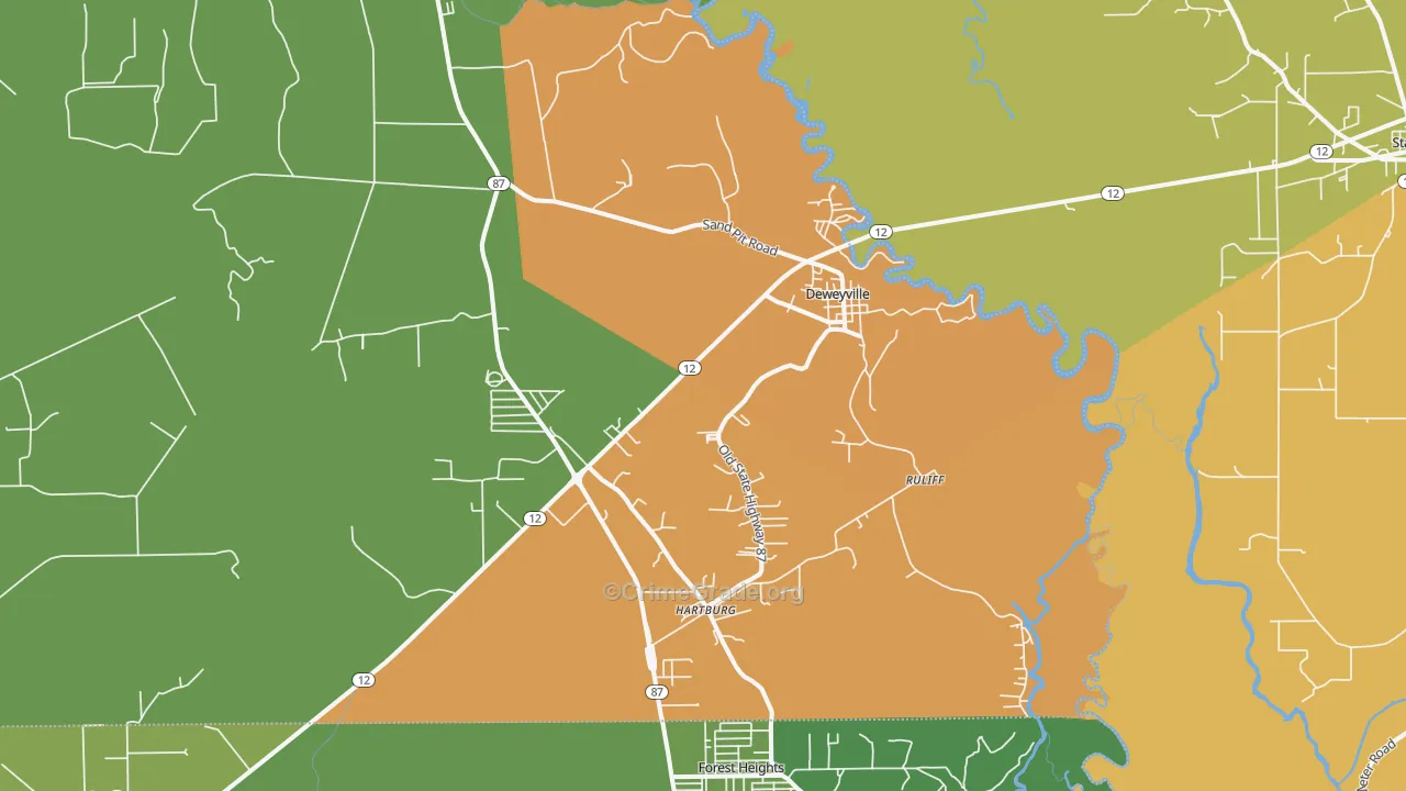 Deweyville, TX Map of Robbery Rates