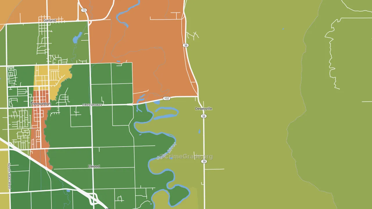 Deweyville, UT Map of Robbery Rates