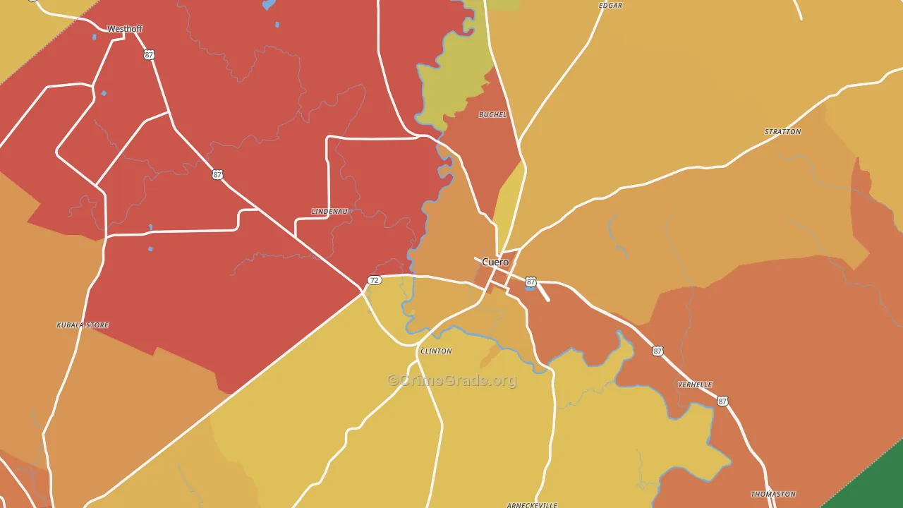 DeWitt County, TX Map of Robbery Rates