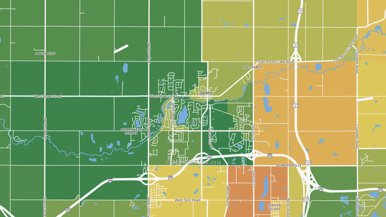 Dewitt, MI Map of Robbery Rates