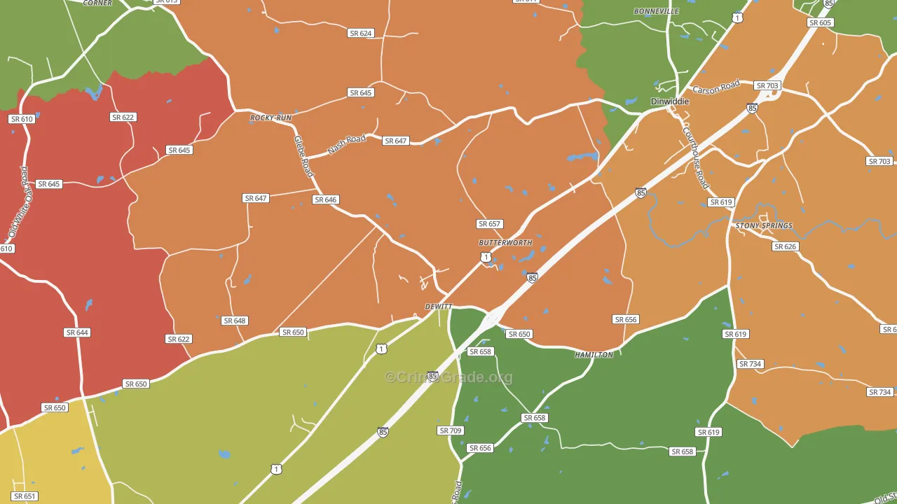 Dewitt, VA Map of Robbery Rates