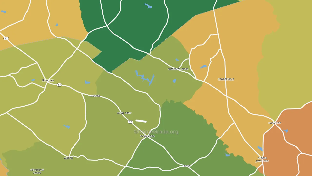 Dewy Rose, GA Map of Robbery Rates