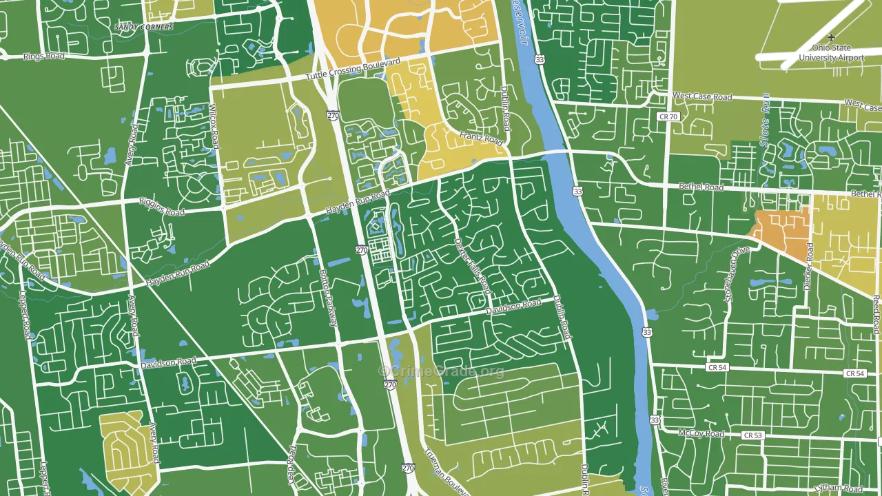 Dexter Falls, Columbus, OH Map of Robbery Rates
