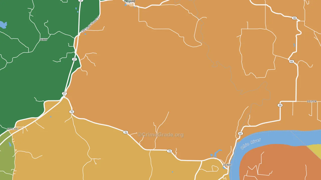 Dexter, IN Map of Robbery Rates