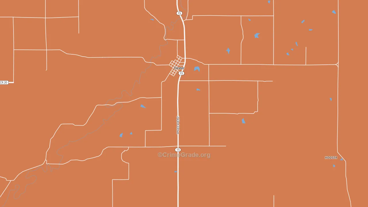 Dexter, KS Map of Robbery Rates