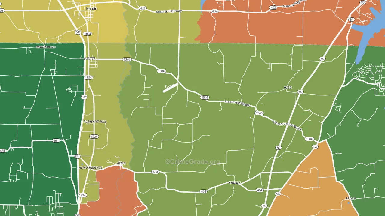 Dexter, KY Map of Robbery Rates