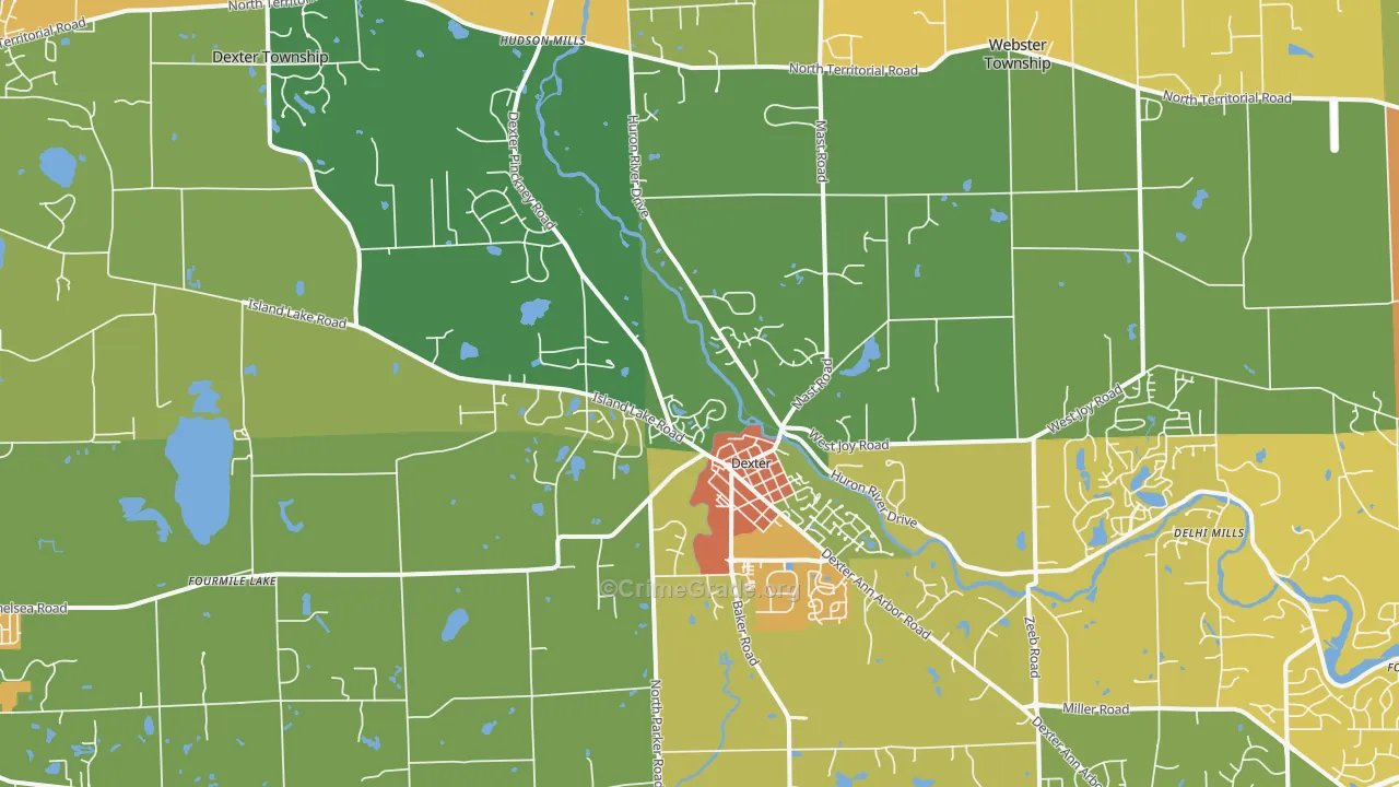 Dexter, MI Map of Robbery Rates